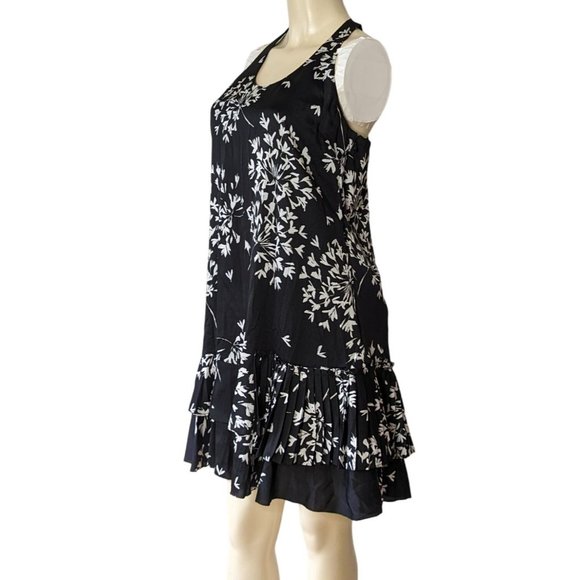 Banana Republic sleeveless razor back black white floral ruffle hem dress size 4 - Picture 3 of 7